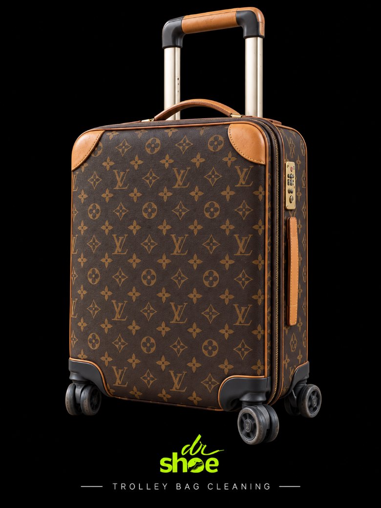 The same trolley bag cleaned with its leather trim reconditioned