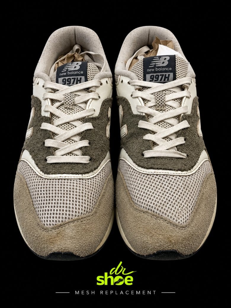 The same New Balance 997H with fresh mesh panels stitched in